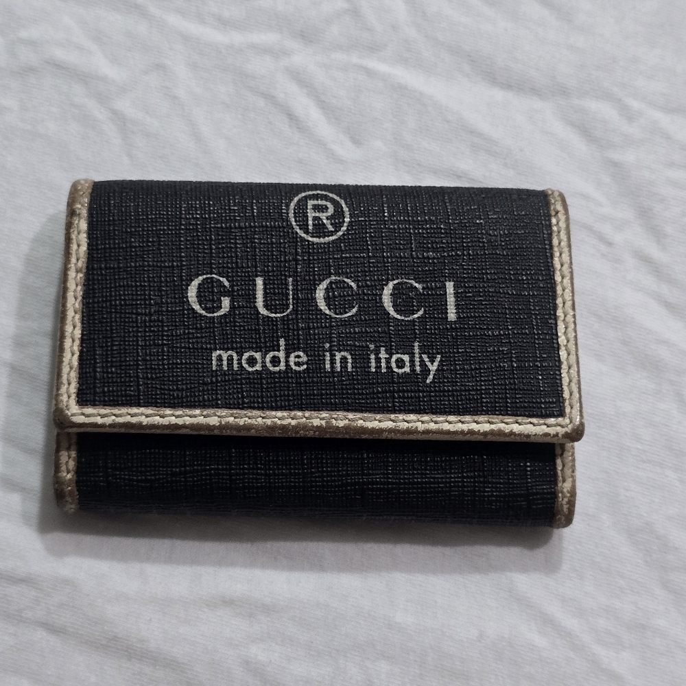 GUCCI Vintage Key Chain Fob 5 Key Ring Wallet Leather Purse Key Holder Spellout